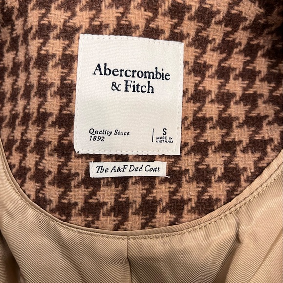 Abercrombie Wool Vintage The Dad Coat in Brown Houndstooth Size Small - Picture 5 of 5